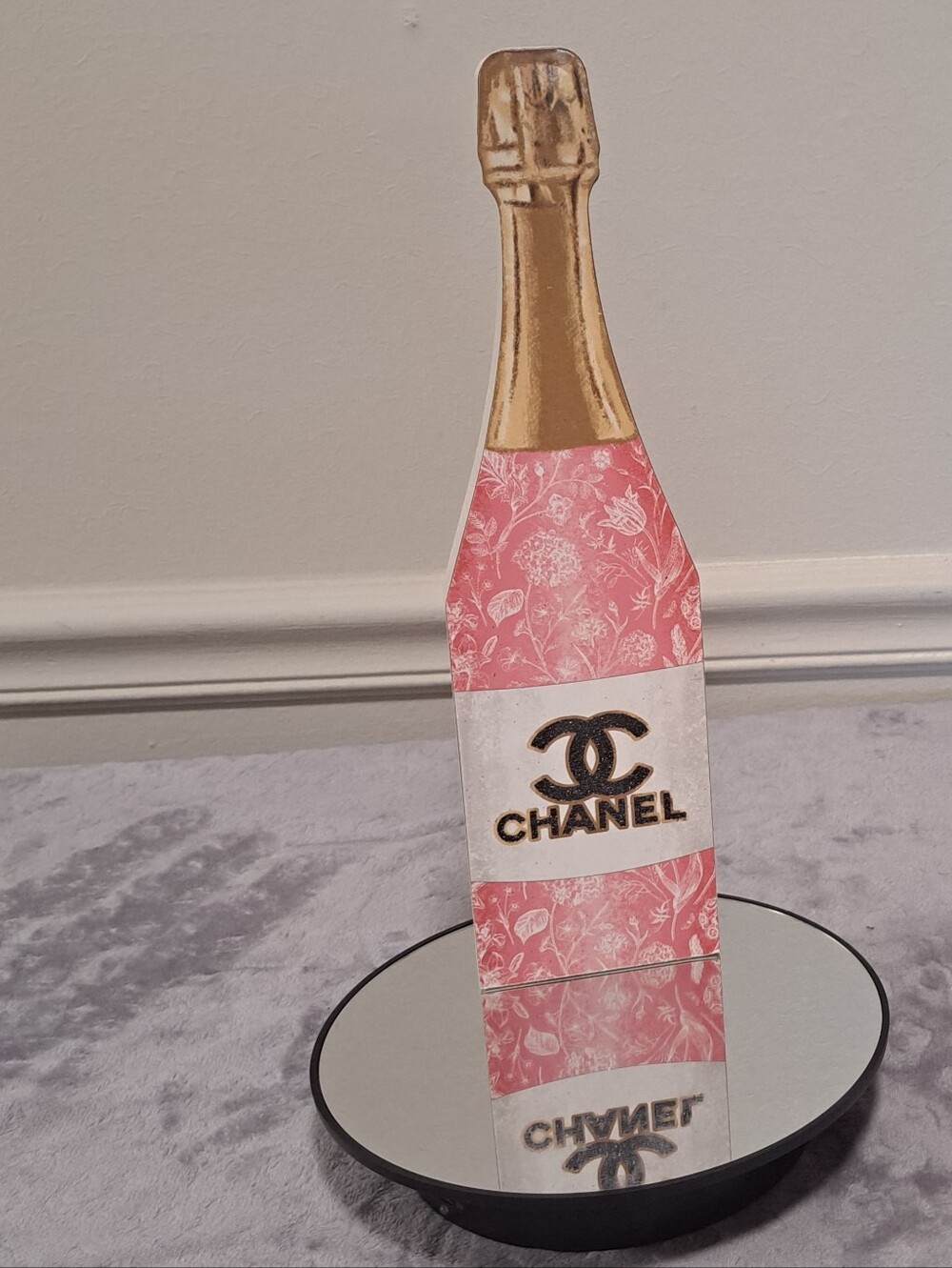 CC fashion Luxury Pink & Gold Decorative Champagne Bottle Table Top Wood Accent - Picture 7 of 9